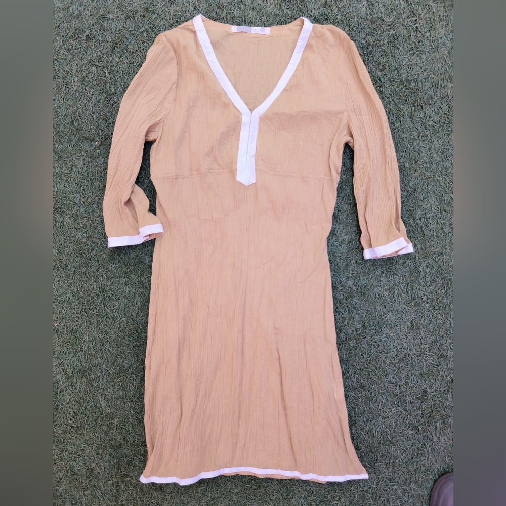 Athleta Cotton V-Neck Dress with White Trim